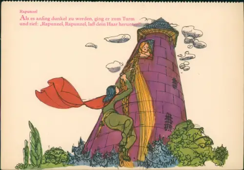 Ansichtskarte  Rapunzel DDR Künstlerkarte Dt. Hygiene-Museum Dresden 1958