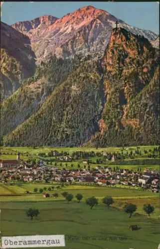 Ansichtskarte Oberammergau Künstlerkarte Stadtpartie 1920