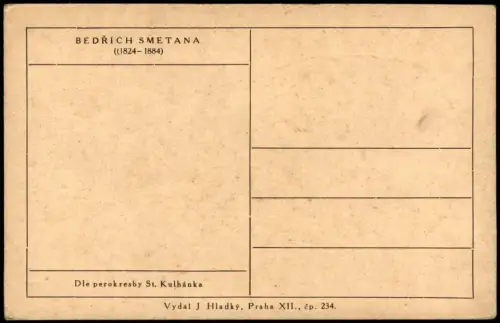 Künstlerkarte BEDŘICH SMETANA Dle perokresby St. Kulhánka 1920