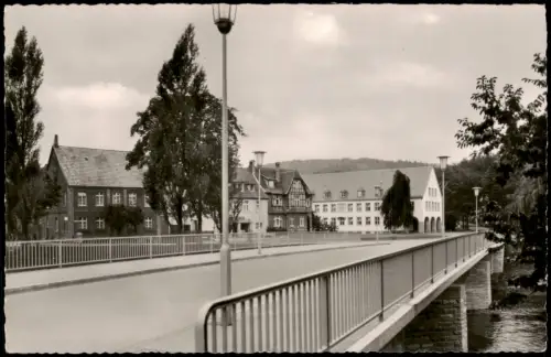 Niedermarsberg-Marsberg Ortsansicht Blick auf die Diemelbrücke 1960