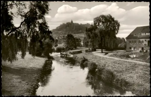 Niedermarsberg-Marsberg   Partie an dem Fluss Diemel Blick Obermarsberg 1960