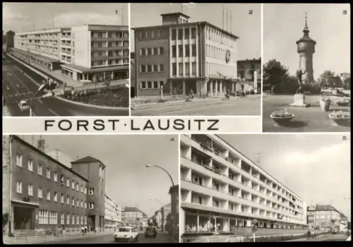 Forst (Lausitz) Baršć Berliner Straße, Konsum-Kaufhaus, Wasserturm, Post 1983