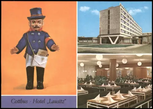 Cottbus Hotel Lausitz Außen- und Innen Gästebereich Cottbuser Postkutscher 1980