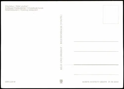 Cottbus Hotel Lausitz Außen- und Innen Gästebereich Cottbuser Postkutscher 1980