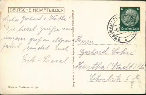 Garmisch-Partenkirchen Kreuzeck (Wettersteingebirge) Panorama Alpen Blick 1940