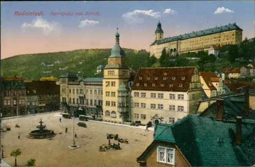 Ansichtskarte Rudolstadt Marktplatz mit Schloss Heidecksburg 1910