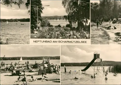 Pieskow-Bad Saarow DDR Mehrbild-AK Strand u. NEPTUNBAD AM SCHARMÜTZELSEE 1981