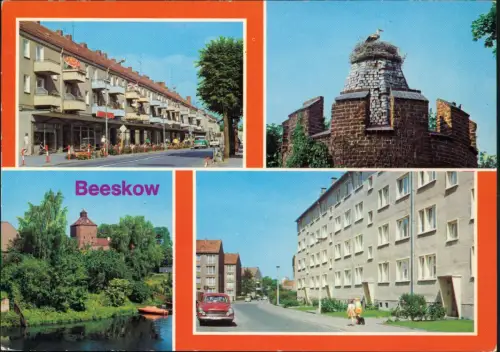 Beeskow DDR MB mit Breite Straße Pulverturm Blick zur Burg, Am Graben 1988