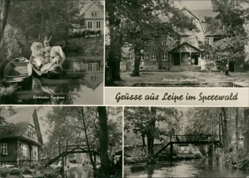 Leipe Lübbenau DDR Mehrbild-AK Spreewald, Kahnfahrt u. Sorbische Trachten 1972