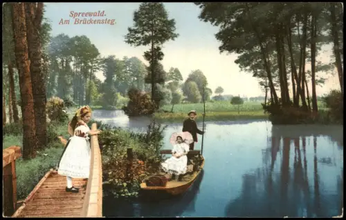.Brandenburg Spreewald Am Brückensteg Wendische-Trachten Typen Bootsfahrt 1910