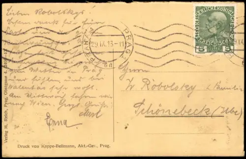 Postcard Prag Praha Panorama-Ansicht Brücke Burg Blick 1913