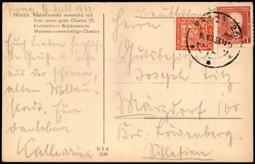 Prag Praha Malostranská mostecká věž Kleinseitner Brückenturm 1933