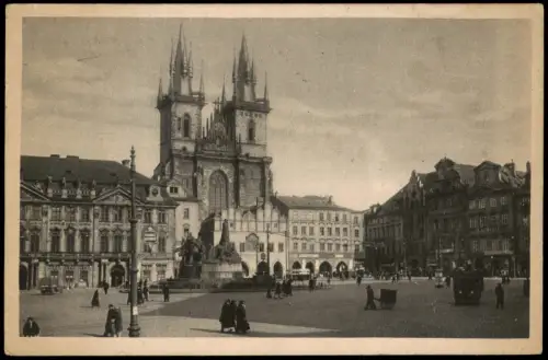 Prag Praha Týnský kostel s pomníkem M. Jana Husa Church Týn 1931
