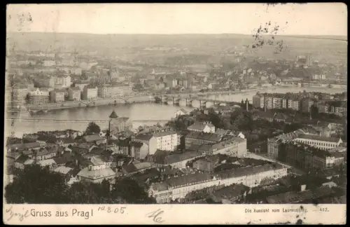 Postcard Prag Praha Panorama Laurenziberg 1905 WEISSWASSER (Ankunftsstempel)