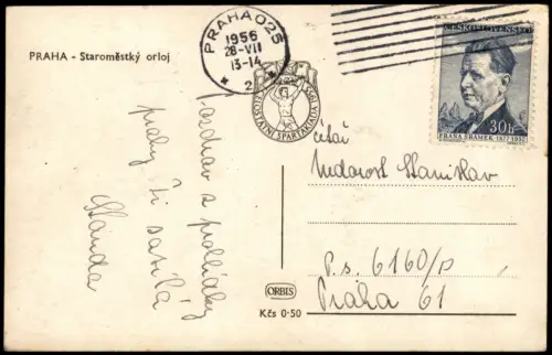 Postcard Prag Praha Altstädter Turmuhr Staroměstký orloj 1956