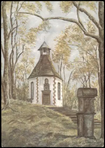 Künstlerkarte Pastellkreide-Zeichnung VALENTIN Vitus-Kapelle Willebadessen 1975