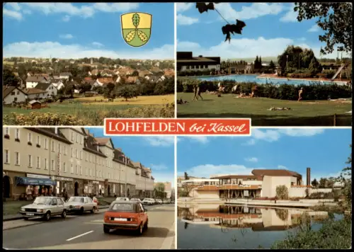 Lohfelden (b. Kassel) Mehrbildkarte Schwimmbad,  Geschäften VW Golf Cabrio 1980