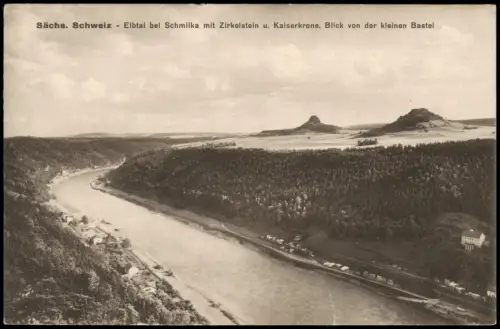 Schmilka Elbtal mit Zirkelstein u. Kaiserkrone Blick von kleinen Bastei 1910