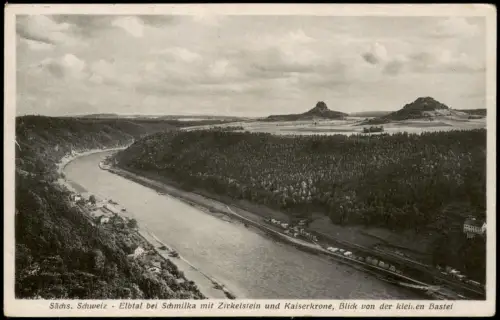 Schmilka Sächs. Schweiz Elbtal Zirkelstein und Kaiserkrone 1910