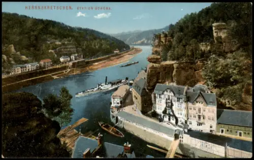 Herrnskretschen Hřensko   Station Schöna a.d. Elbe Schiff Dampfer 1910