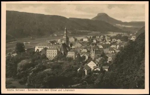 Bad Schandau Panorama-Ansicht Sächs. Schweiz Elbtal und Lilienstein 1920
