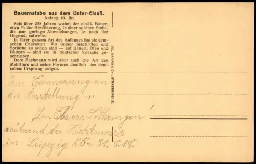 CPA .Frankreich Elsaß Typen Trachten Bauernstube 1916