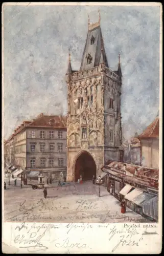 Postcard Prag Praha PRAŠNÁ BRÁNA Pulverturm Künstlerkarte 1901
