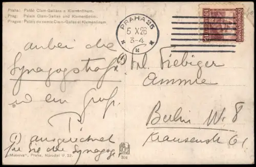 Postcard Prag Praha Palác Clam-Gallasa a Klementinum 1926