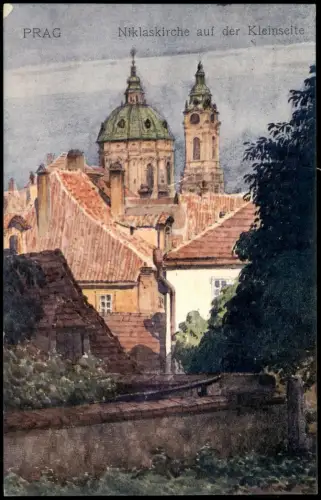 Postcard Prag Praha Künstlerkarte Niklaskirche auf der Kleinseite 1930