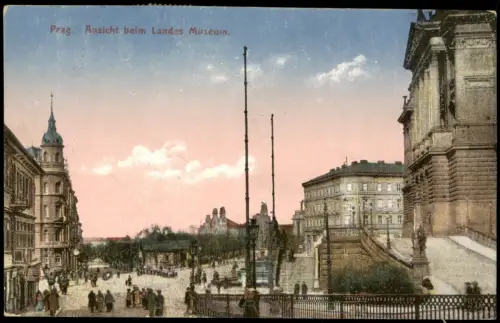 Postcard Prag Praha Partie am Landes-Museum 1918
