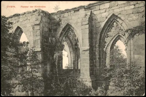 Ansichtskarte Oybin Fenster Kirchruine 1915   1. WK Feldpost gel Stempel ZITTAU