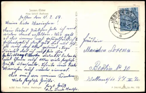 Ansichtskarte Jessen Altes Schloß (Rathaus) zur DDR-Zeit 1959/1955