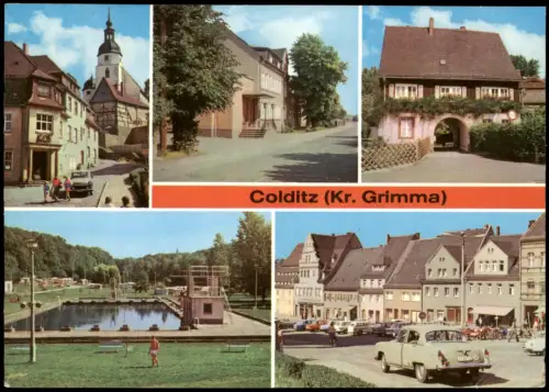 Colditz Mehrbild-AK DDR u.a. Sparkasse, Waldbad, Tiergarten Eingang uvm. 1978