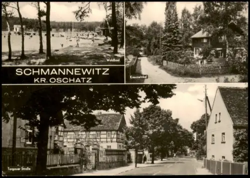 Schmannewitz-Dahlen DDR Mehrbild Waldbad Kreuzwinkel, Torgauer Straße 1973/1970