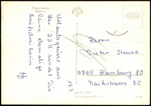 Ansichtskarte Finsterwalde Grabin Rathaus Fahnen 1964