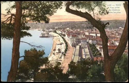 Nizza Nice Panorama-Ansicht Vue prise du Château entre les pins 1910