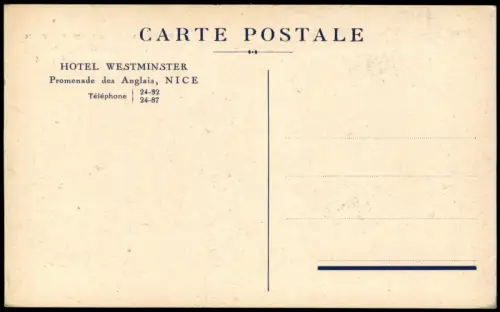 Nizza Nice Künstlerkarte HOTEL WESTMINSTER Promenade des Anglais 1925