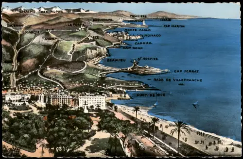 Nizza Nice  mit Berg-Relief-Darstellung des à la Frontière italienne 1960