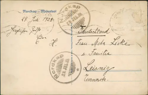 Postcard Nordkap Davvinjárgga Nordkap Mitternachtssonne Midnatsol 1928