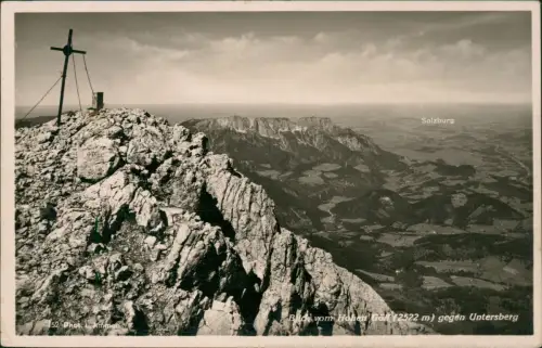 Ansichtskarte Berchtesgaden Hoher Göll Bergkreuz - Blick nach Salzburg 1936