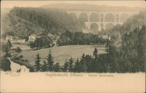 Ansichtskarte Barthmühle-Pöhl Station Barthmühle. Viadukt 1906