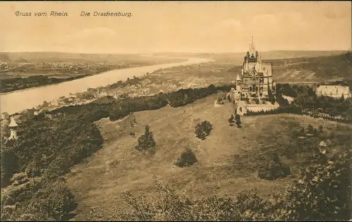 Ansichtskarte Königswinter Fernblick auf Schloss Drachenburg und Stadt 1918