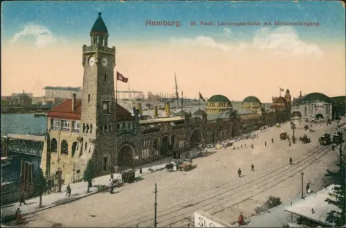Ansichtskarte St. Pauli-Hamburg Landungsbrücken und Werft 1914