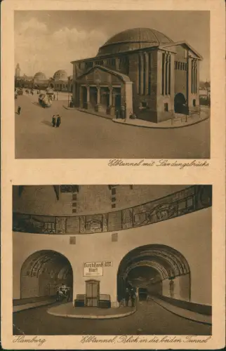Ansichtskarte St. Pauli-Hamburg 2 Bild Elbtunnel 1924