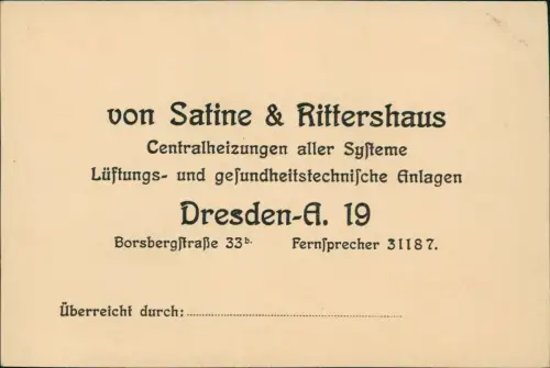 Reklame Werbung Satine & Rittershaus  Heizungen Lüftungssysteme Dresden 1930