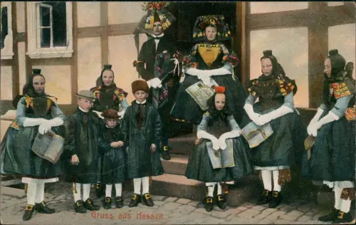 Ansichtskarte .Hessen Trachten Hessen Gruppenbild 1908