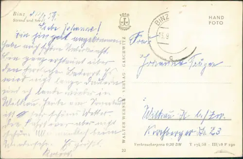 Ansichtskarte Binz (Rügen) Strand Treppe Strandkörbe 1958