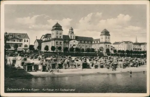 Ansichtskarte Binz (Rügen) Rügen Kurhaus mit Badestrand 1952