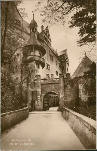 Ansichtskarte Rochsburg-Lunzenau Vor der Zugbrücke. Schloß 1928
