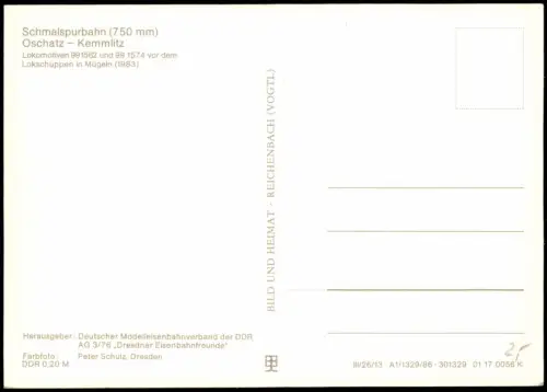 Schmalspurbahn Oschatz-Kemmlitz Lok. 991562 991574 vor Lokschuppen Mügeln 1986